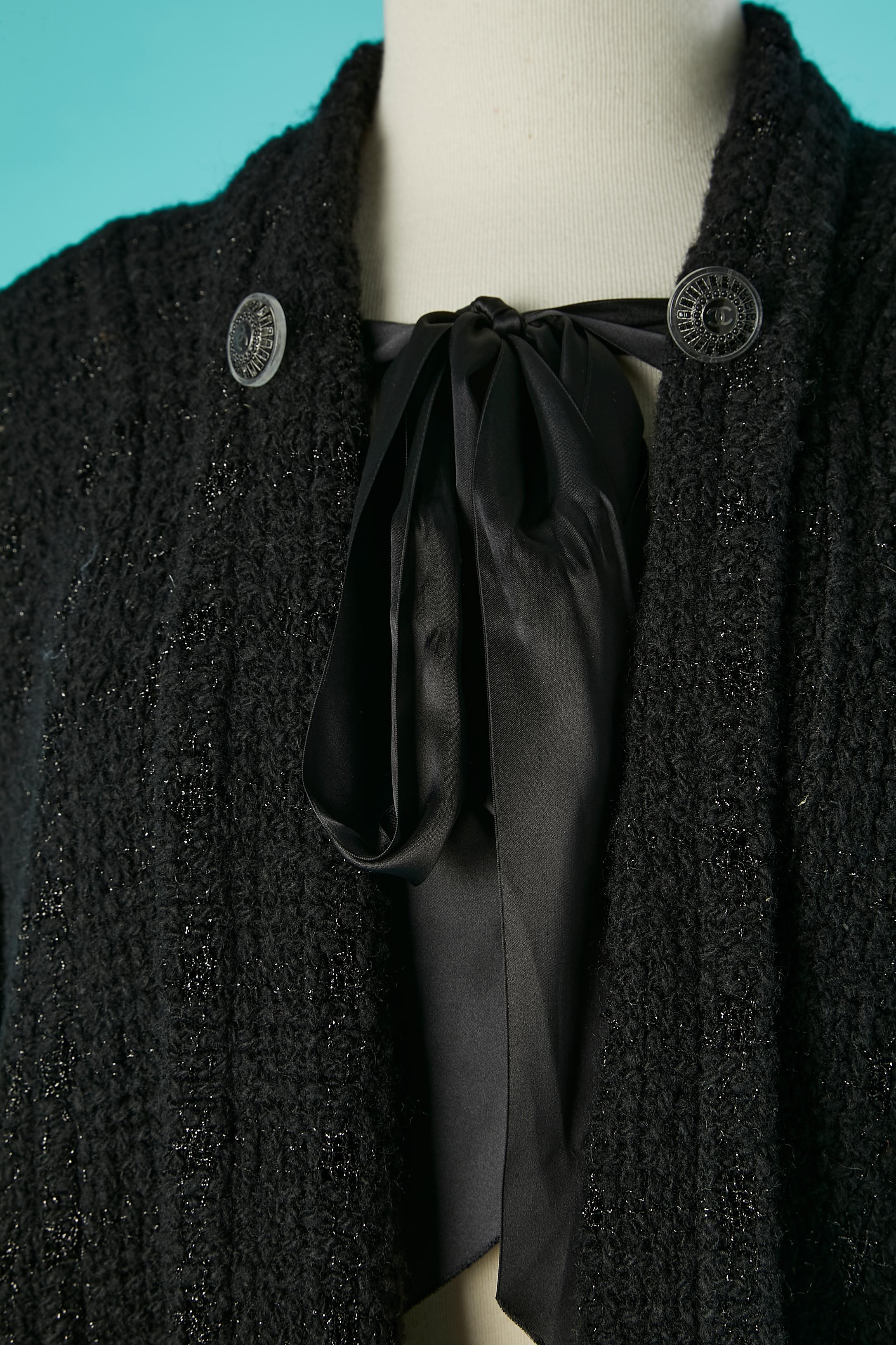 Women's or Men's Black knit cape with black ribbon satin bow on the top front Chanel  For Sale