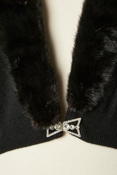 Black knit cardigan with detachable fur collar and lace lining