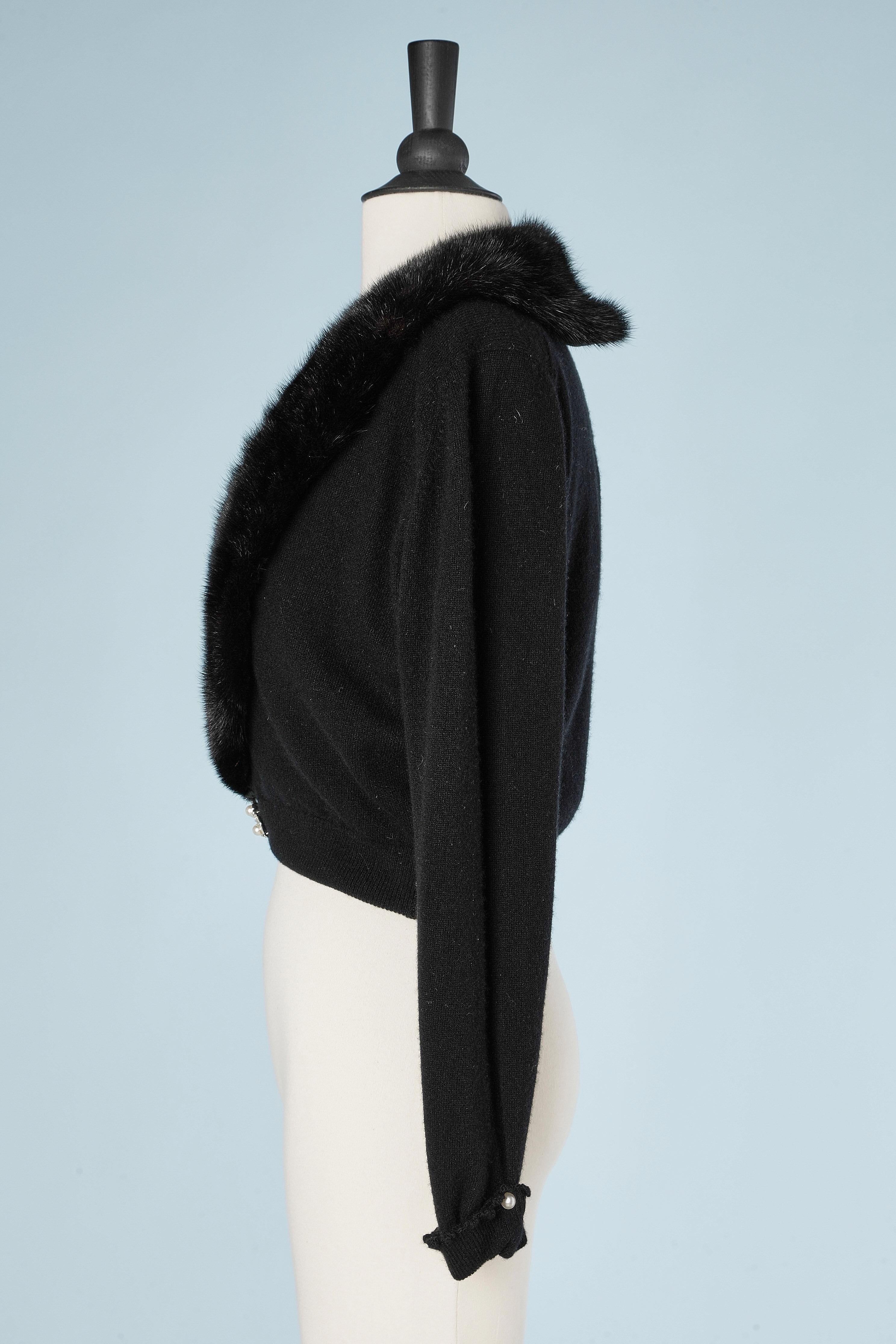 Women's Black knit cardigan with mink collar Circa 1960's For Sale