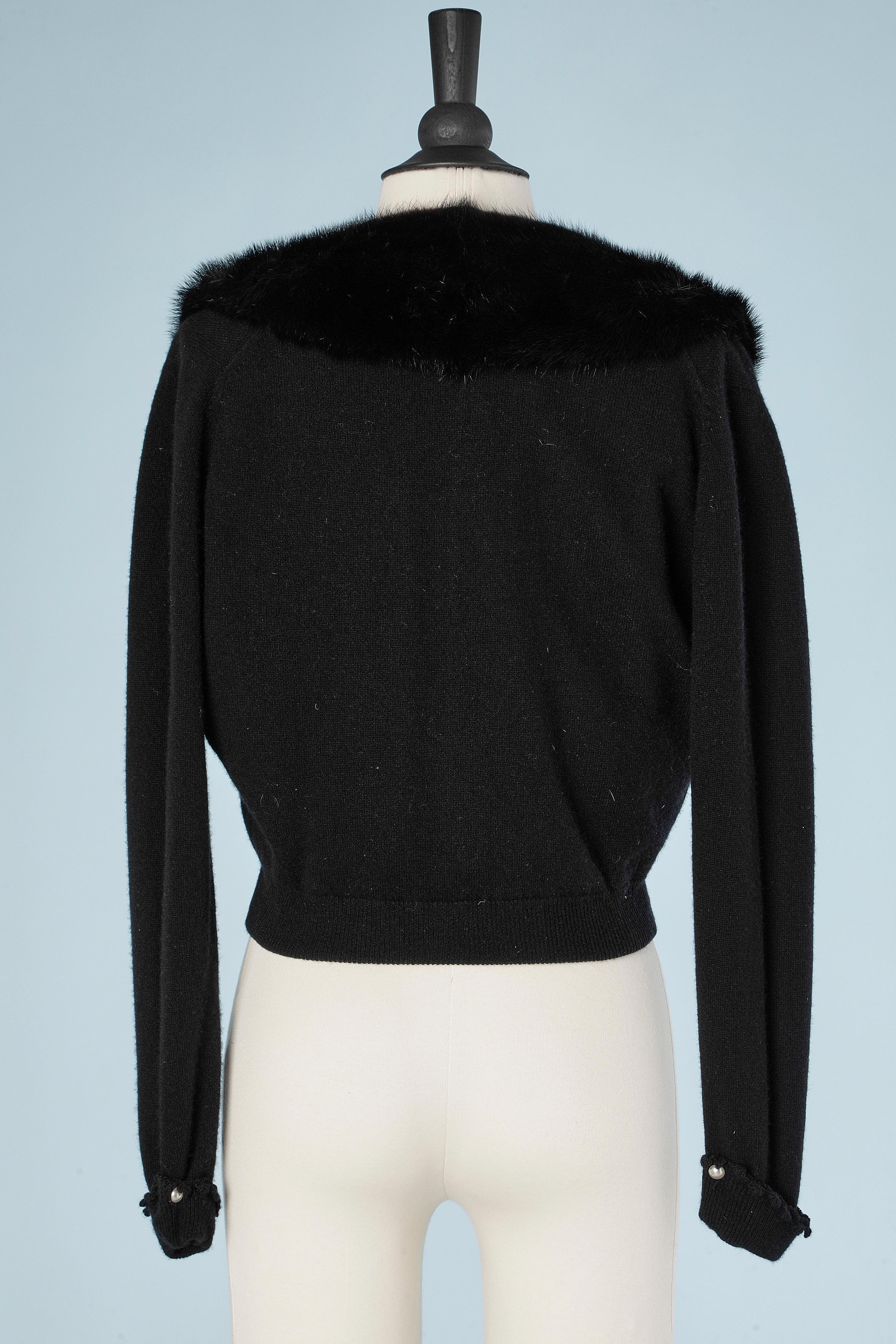 Black knit cardigan with mink collar Circa 1960's For Sale 1