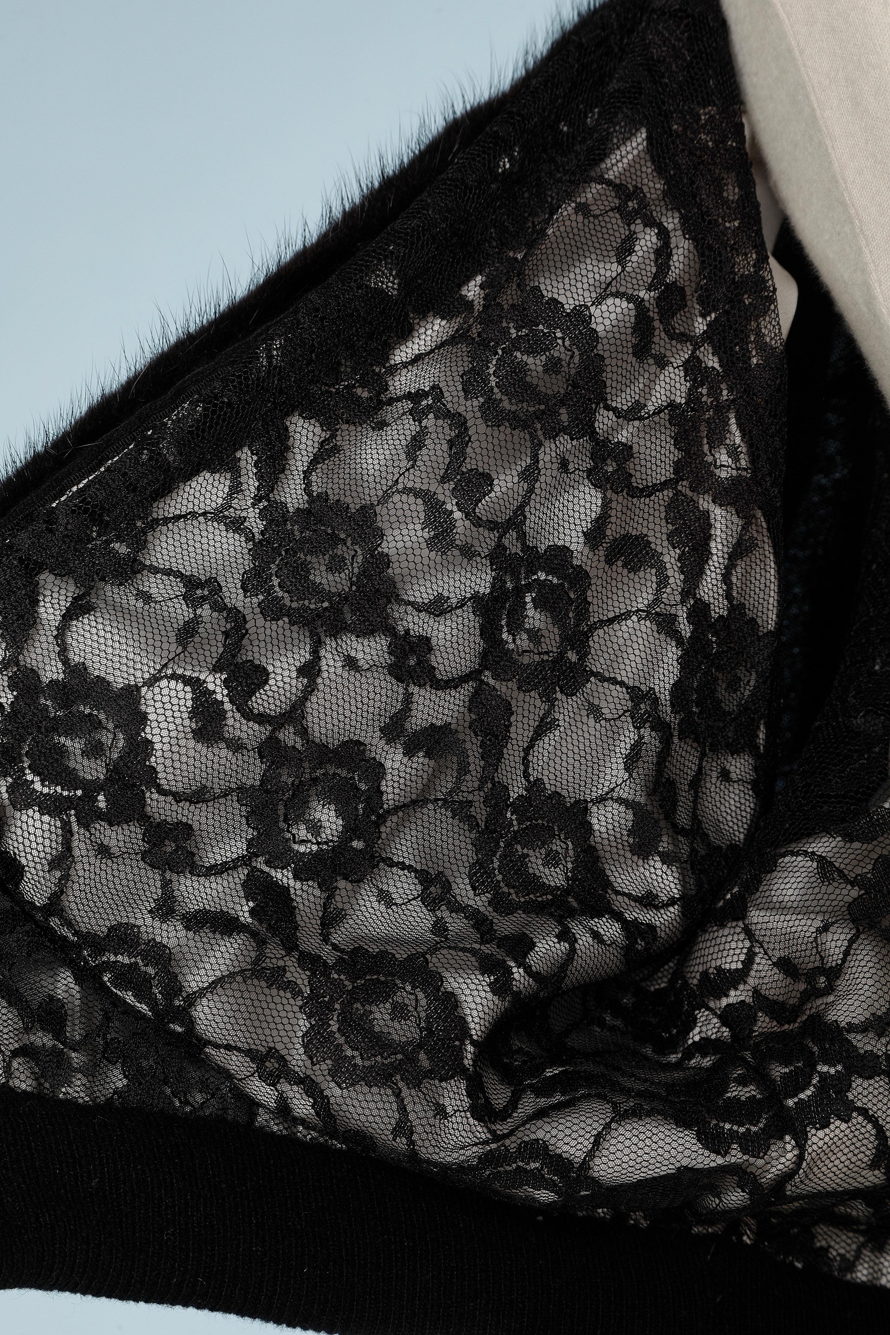 Black knit cardigan with mink collar Circa 1960's For Sale 2
