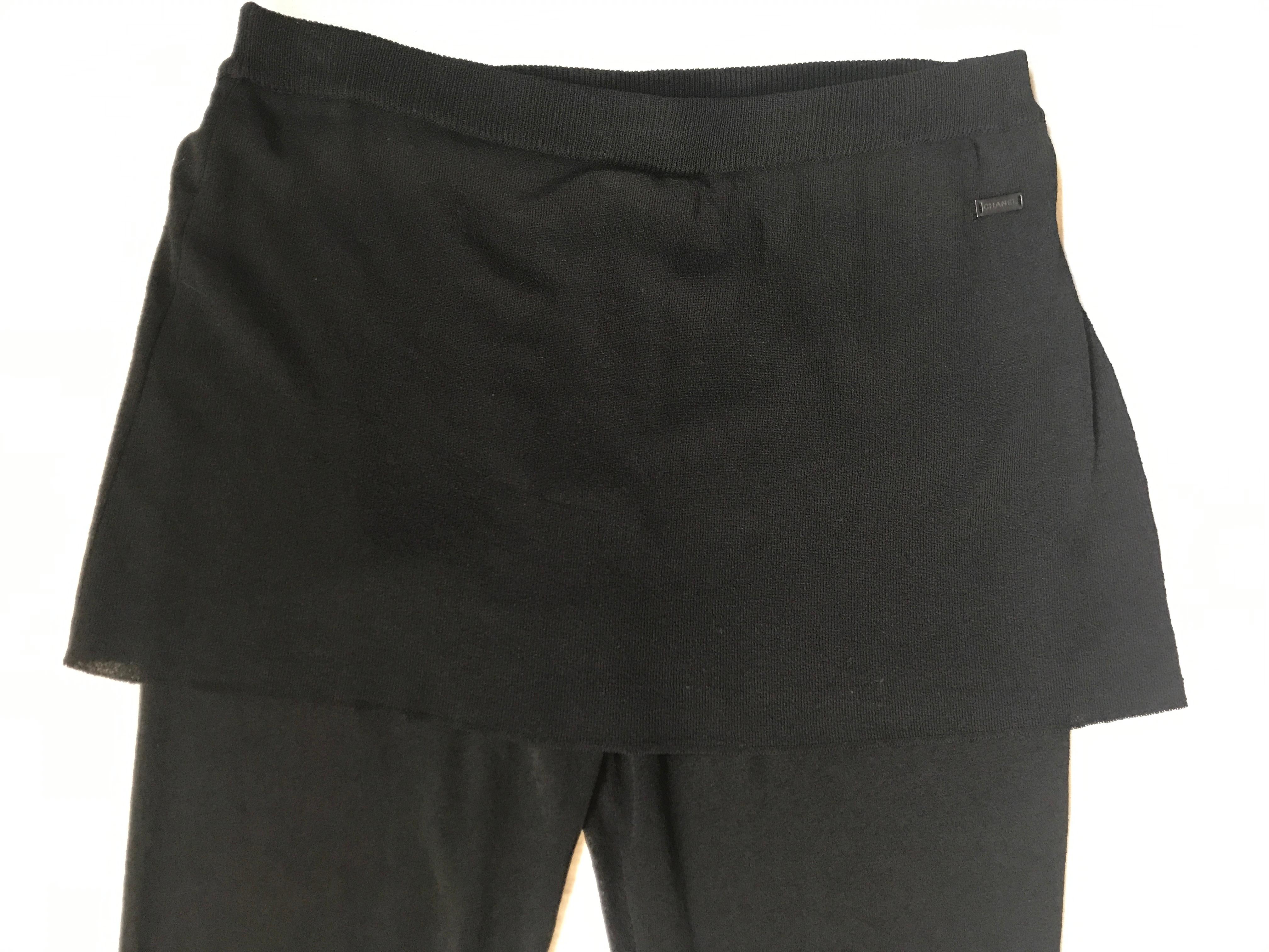 Chanel Black Knit Pants With Skirt Overlay For Sale 1