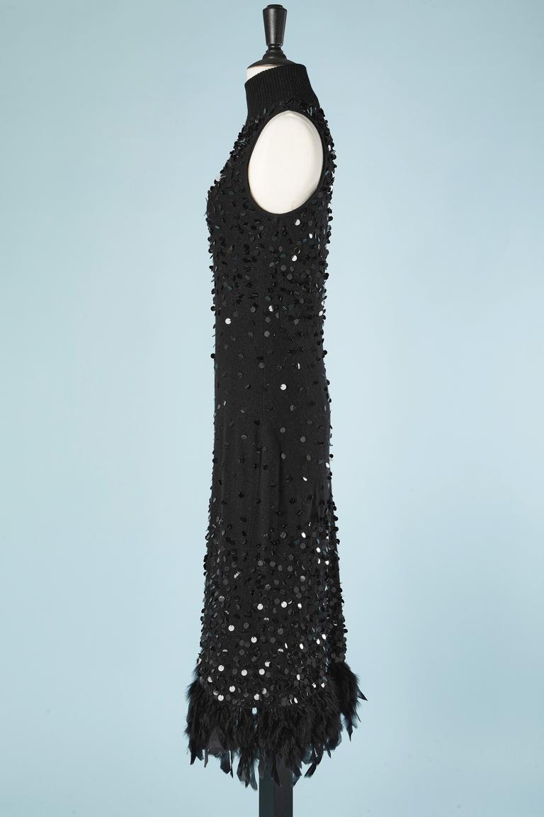 Black knit cocktail dress with black sequin and black feather Gai Mattiolo  1