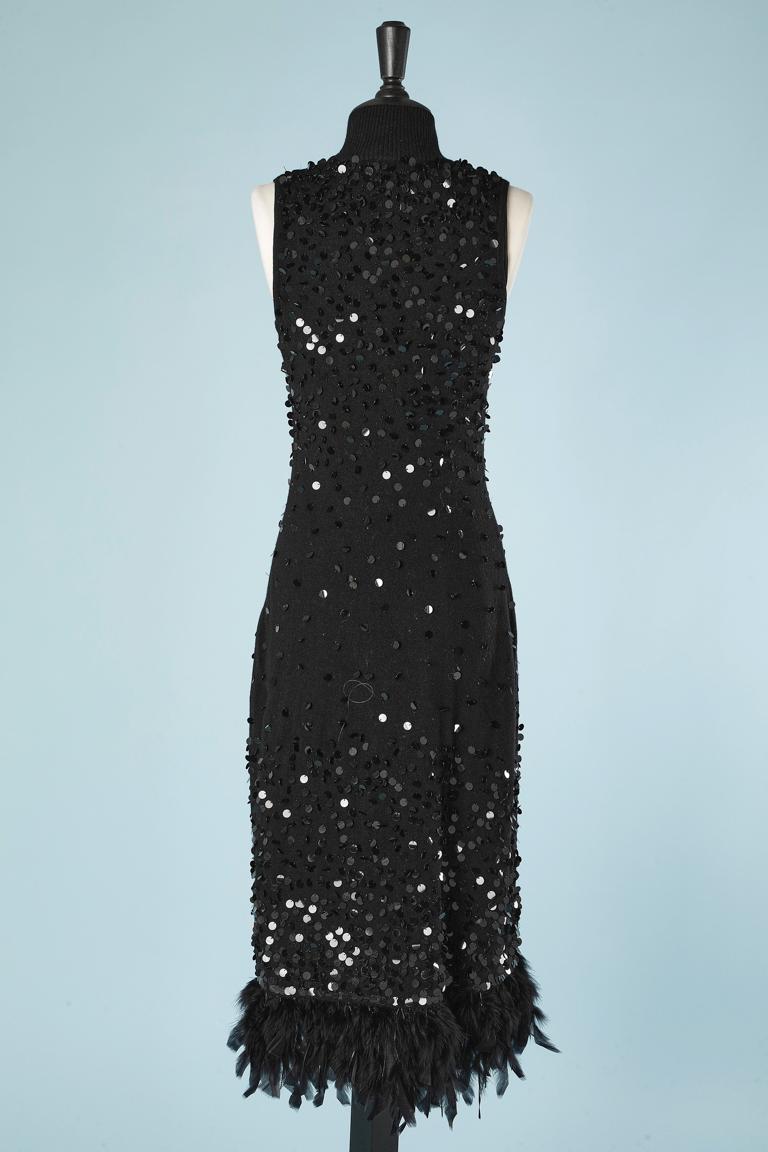 Black knit cocktail dress with black sequin and black feather Gai Mattiolo  2