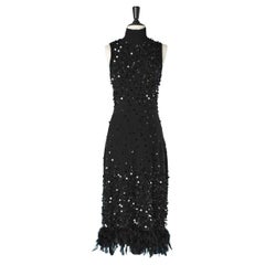 Black knit cocktail dress with black sequin and black feather Gai Mattiolo 