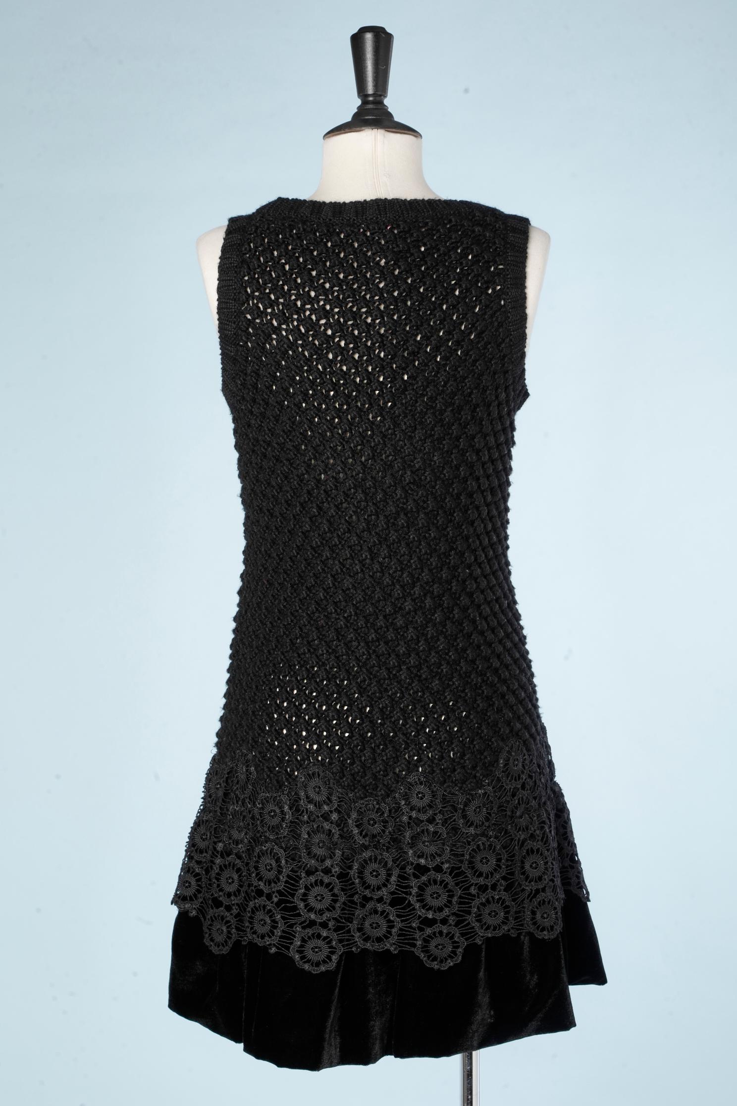 Women's Black knit dress with black lace and velvet Manoush Paris For Sale