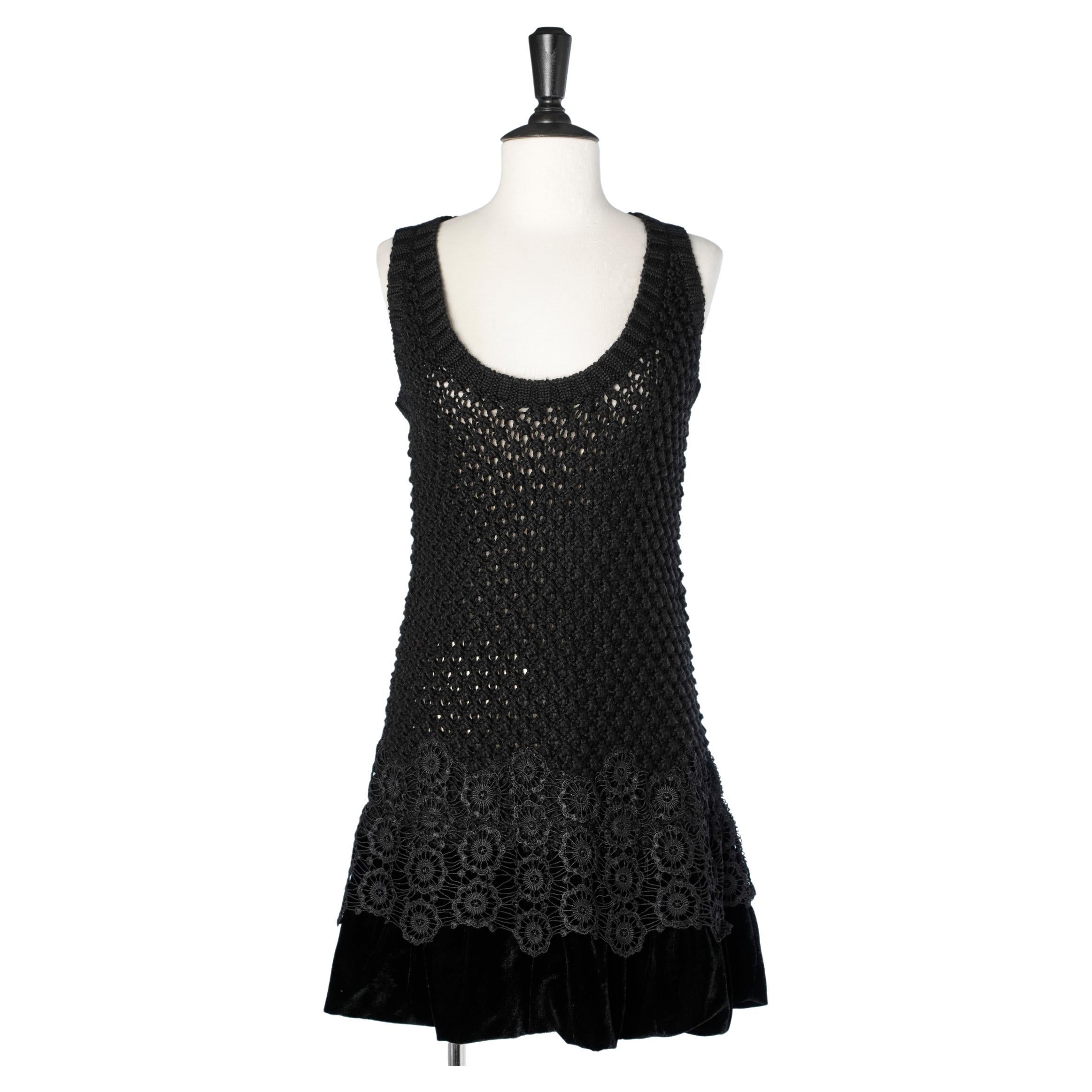 Black knit dress with black lace and velvet Manoush Paris For Sale