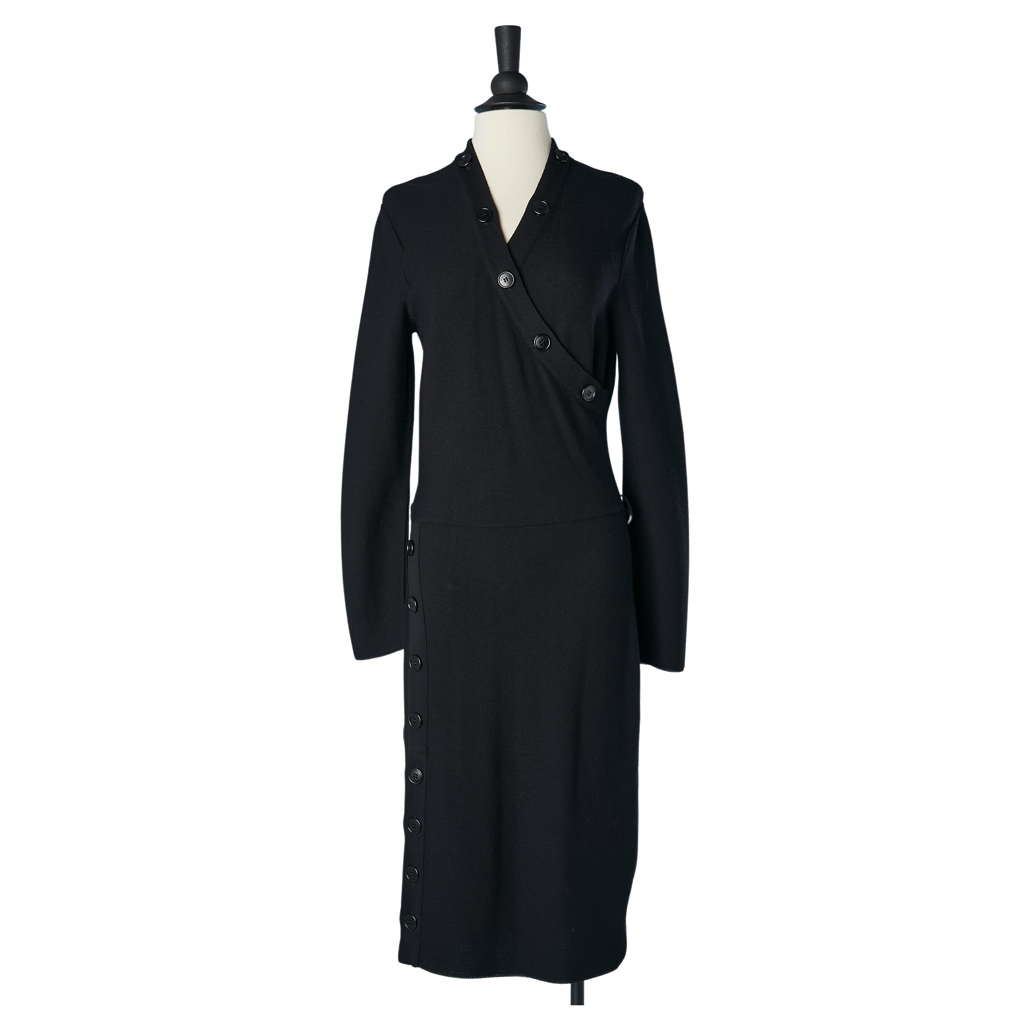 Black knit dress with decorative branded button on the edge Christian Dior Paris For Sale