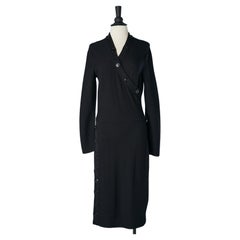 Retro Black knit dress with decorative branded button on the edge Christian Dior Paris