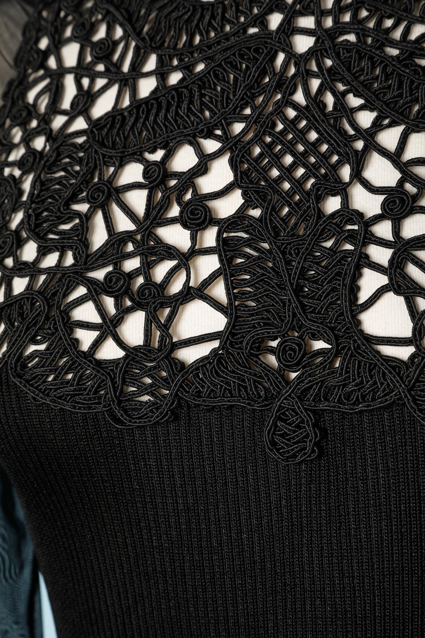 Black knit dress with passementerie lace on the cut off  Christian Lacroix In Excellent Condition For Sale In Saint-Ouen-Sur-Seine, FR