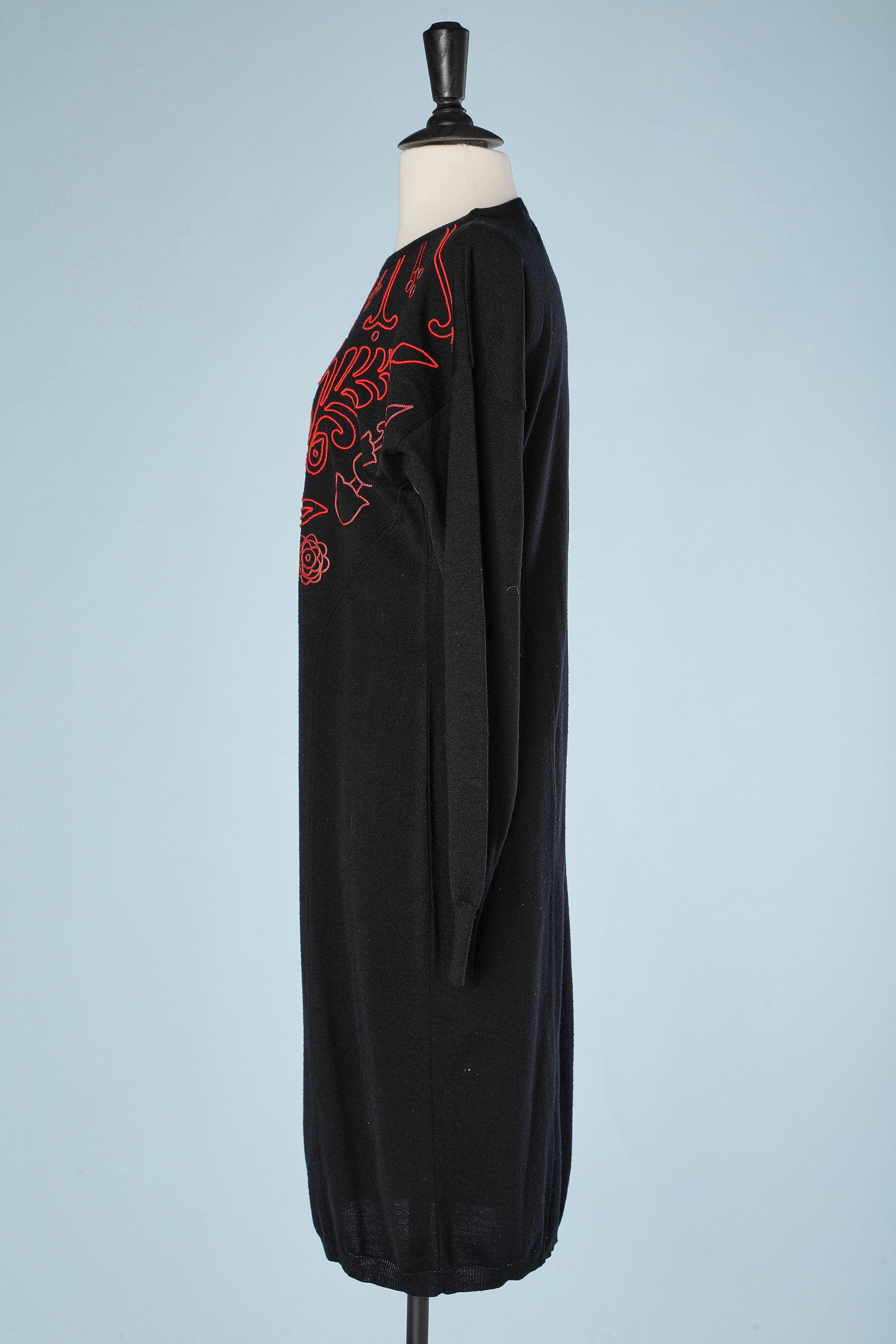 Women's Black knit dress with red passementerie application Giani Versace  For Sale