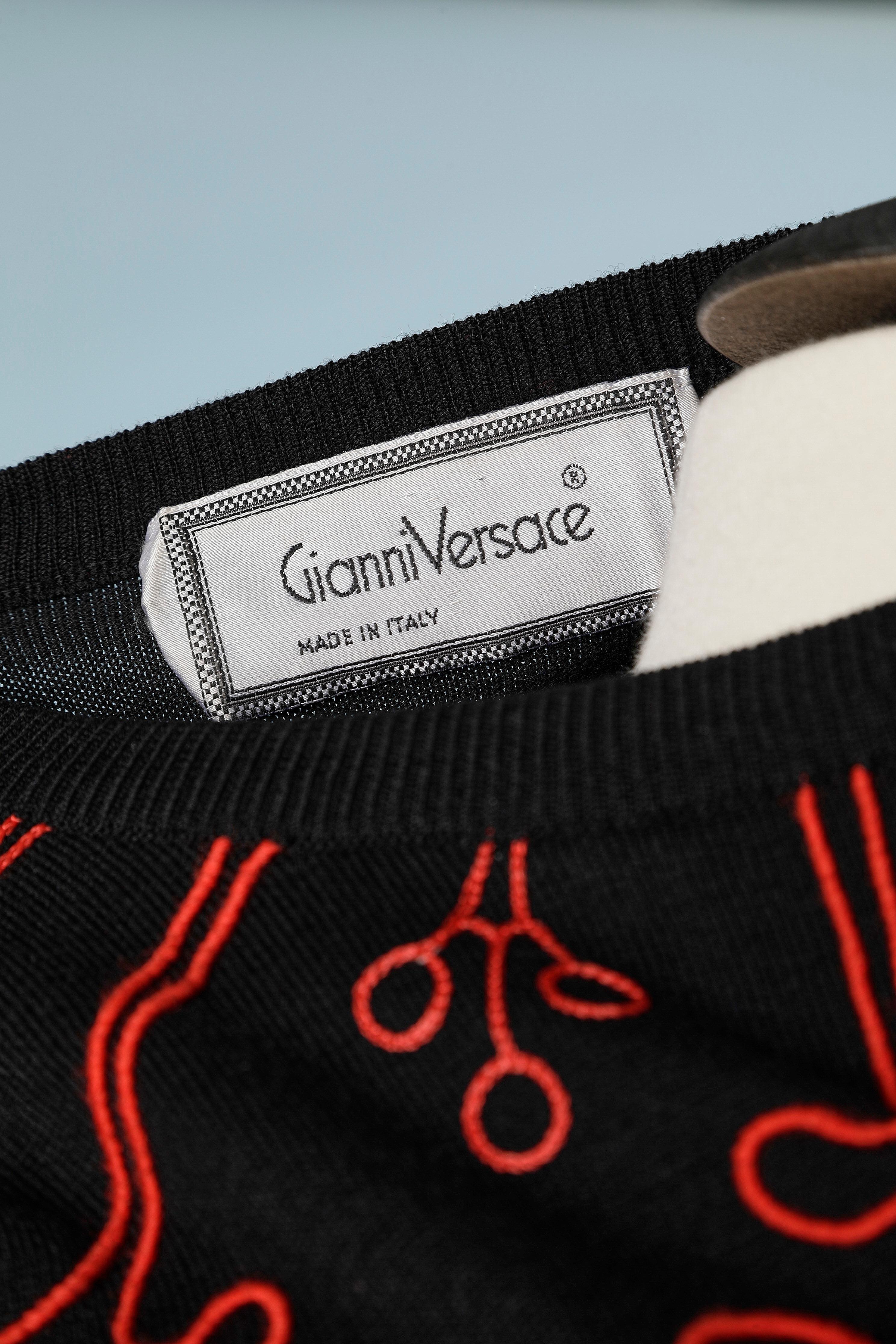 Black knit dress with red passementerie application Giani Versace  For Sale 2