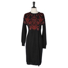 Black knit dress with red passementerie application Giani Versace 