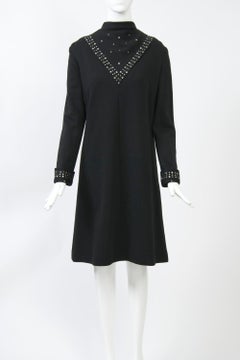 Black Knit Dress with Rhinestone Trim