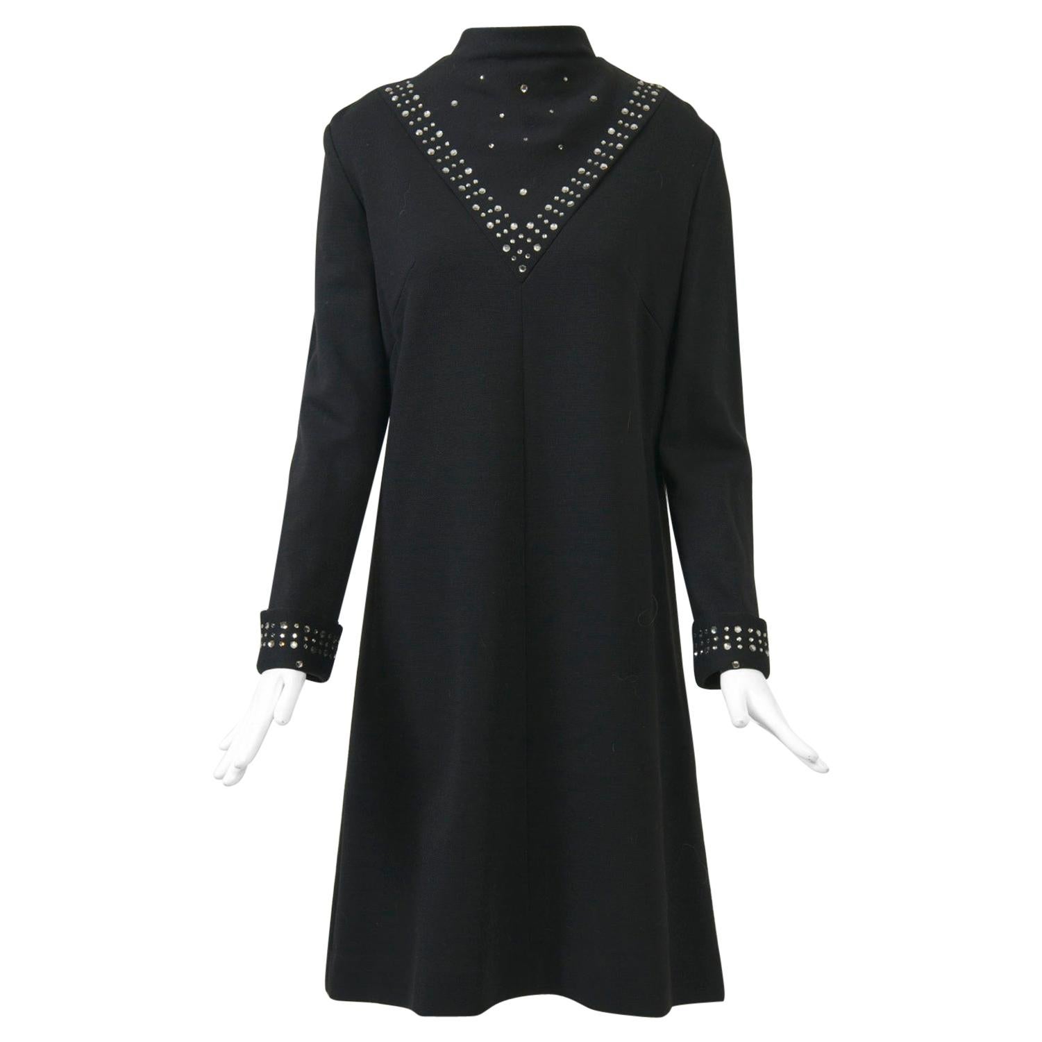 Black Knit Dress with Rhinestone Trim