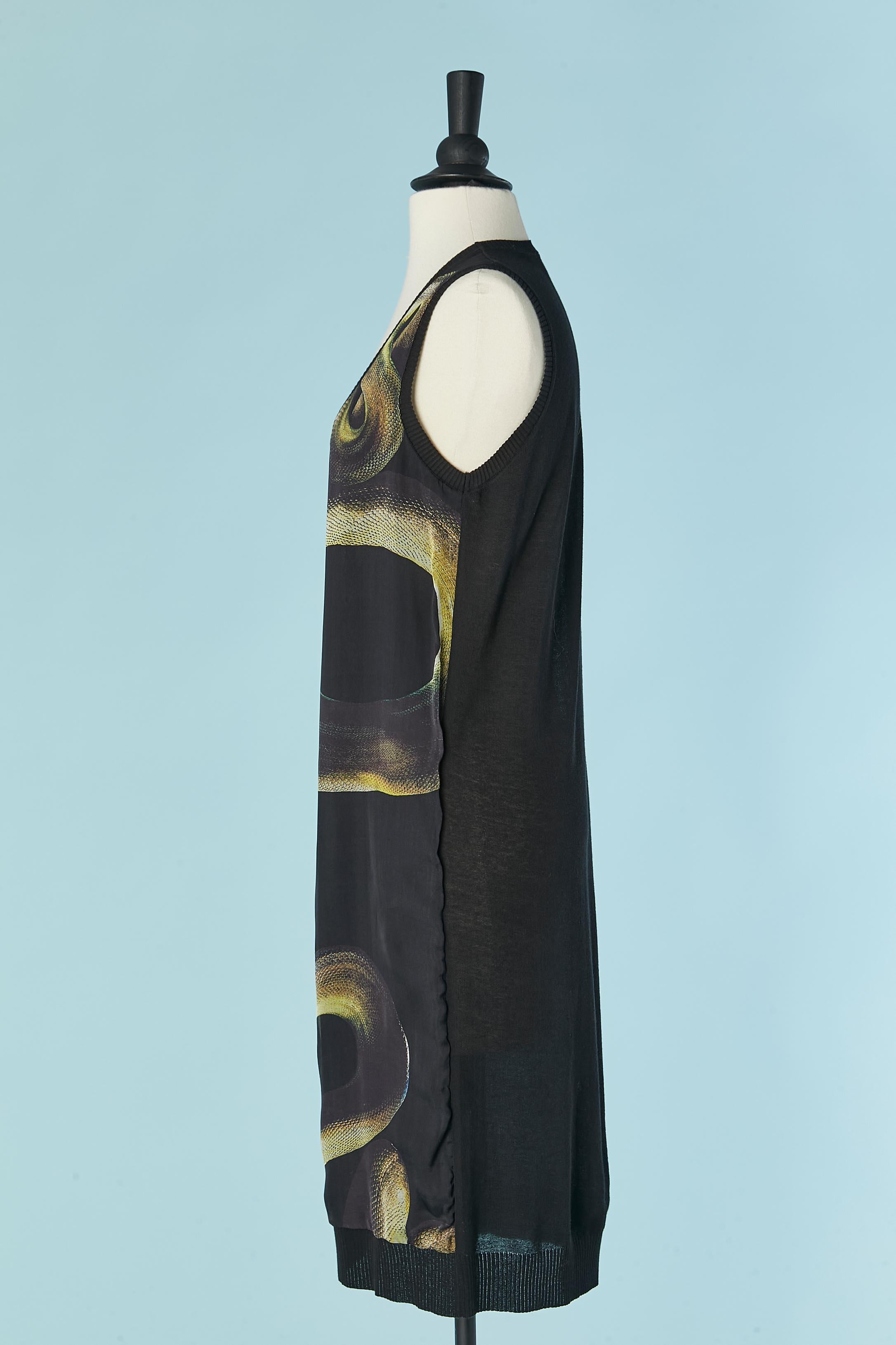 Women's Black knit dress with silk double lay on the front with snake print LANVIN S2012 For Sale