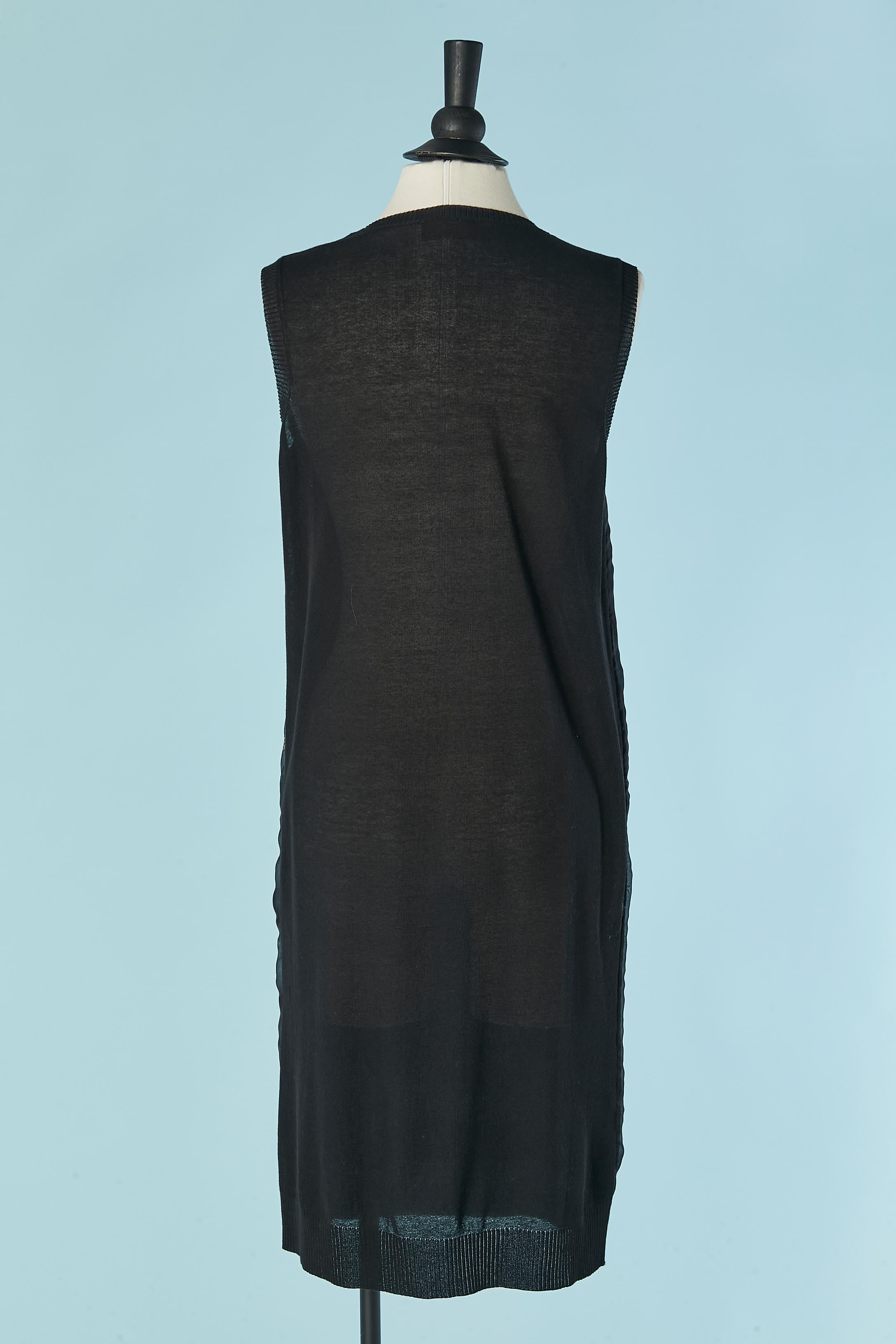 Black knit dress with silk double lay on the front with snake print LANVIN S2012 For Sale 1
