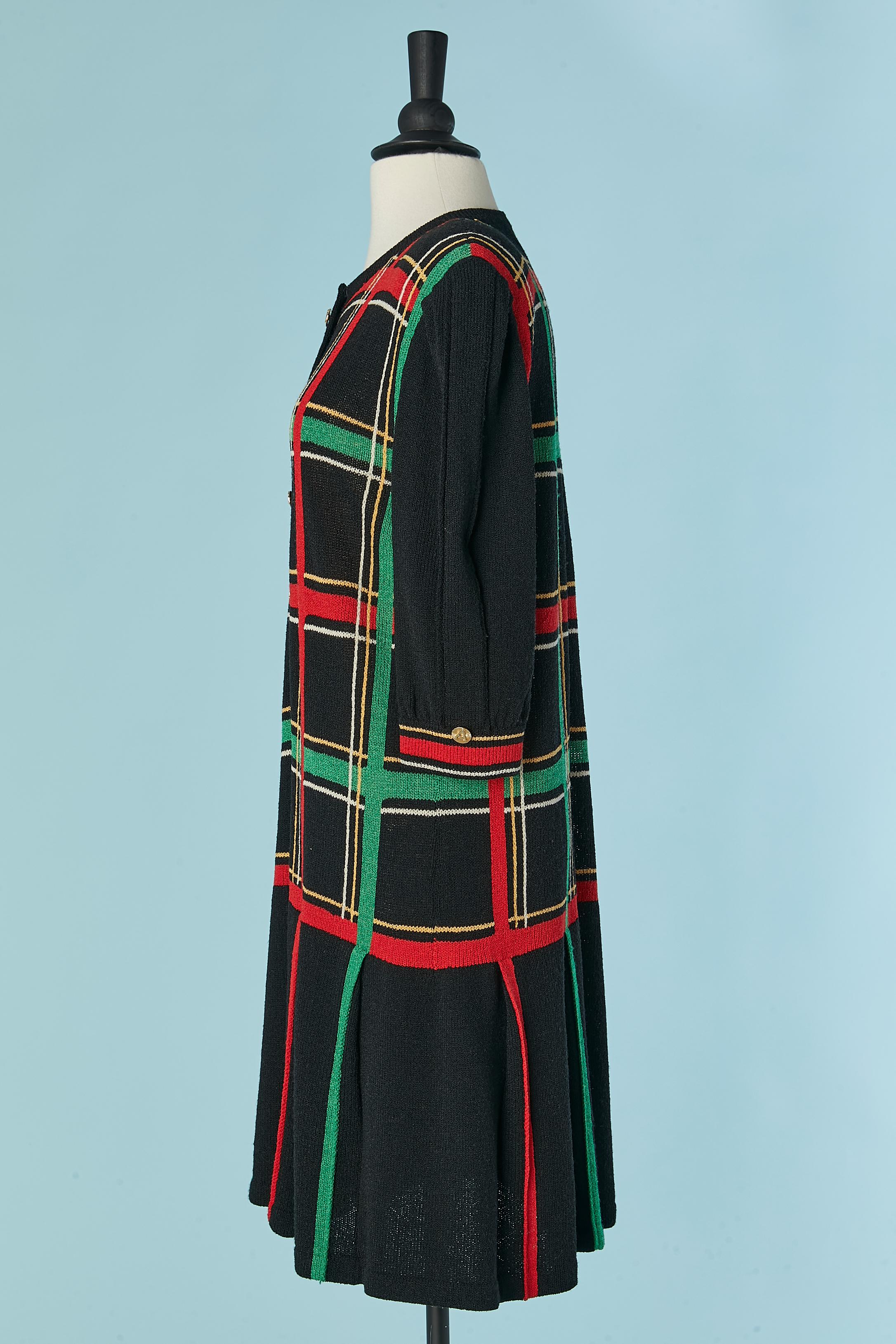 Schwarzes Jacquard-Strickkleid aus Strick mit kariertem Muster ADOLFO bei Saks Fifth Avenue Damen im Angebot