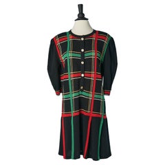 Schwarzes Jacquard-Strickkleid aus Strick mit kariertem Muster ADOLFO bei Saks Fifth Avenue