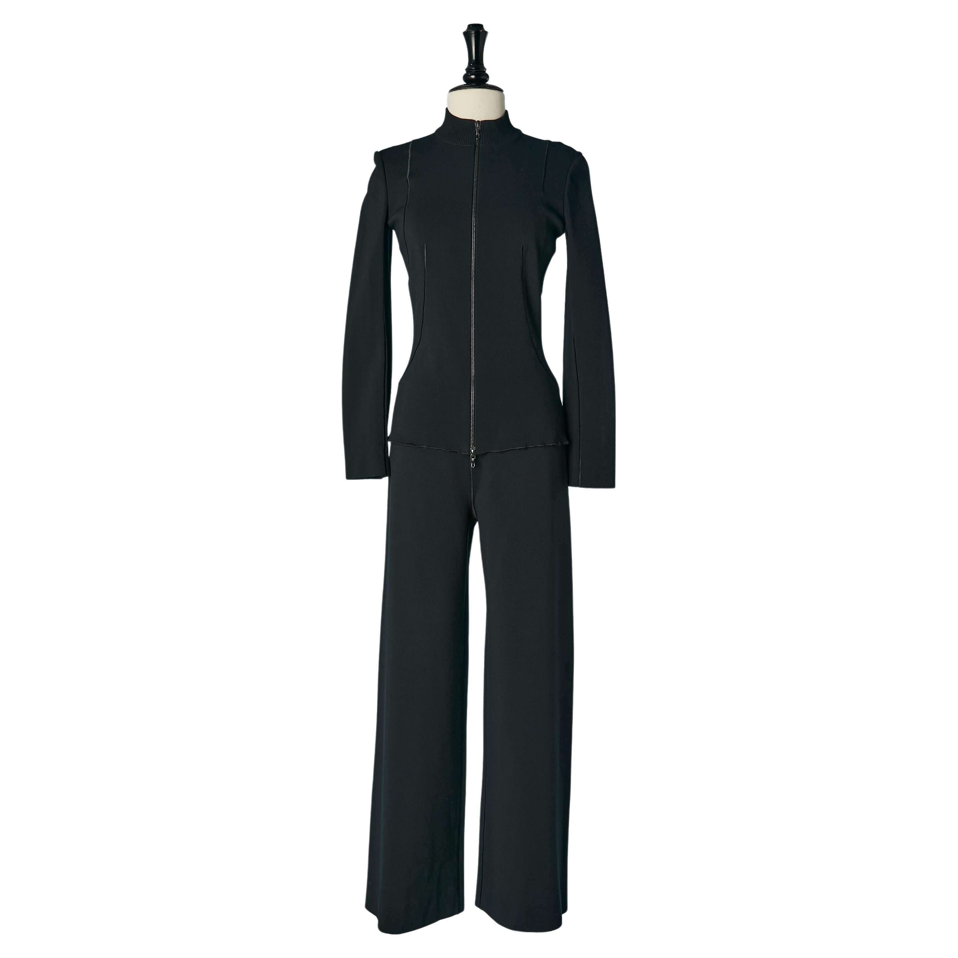 Black knit jersey jacket and trouser ensemble ALAIA New For Sale