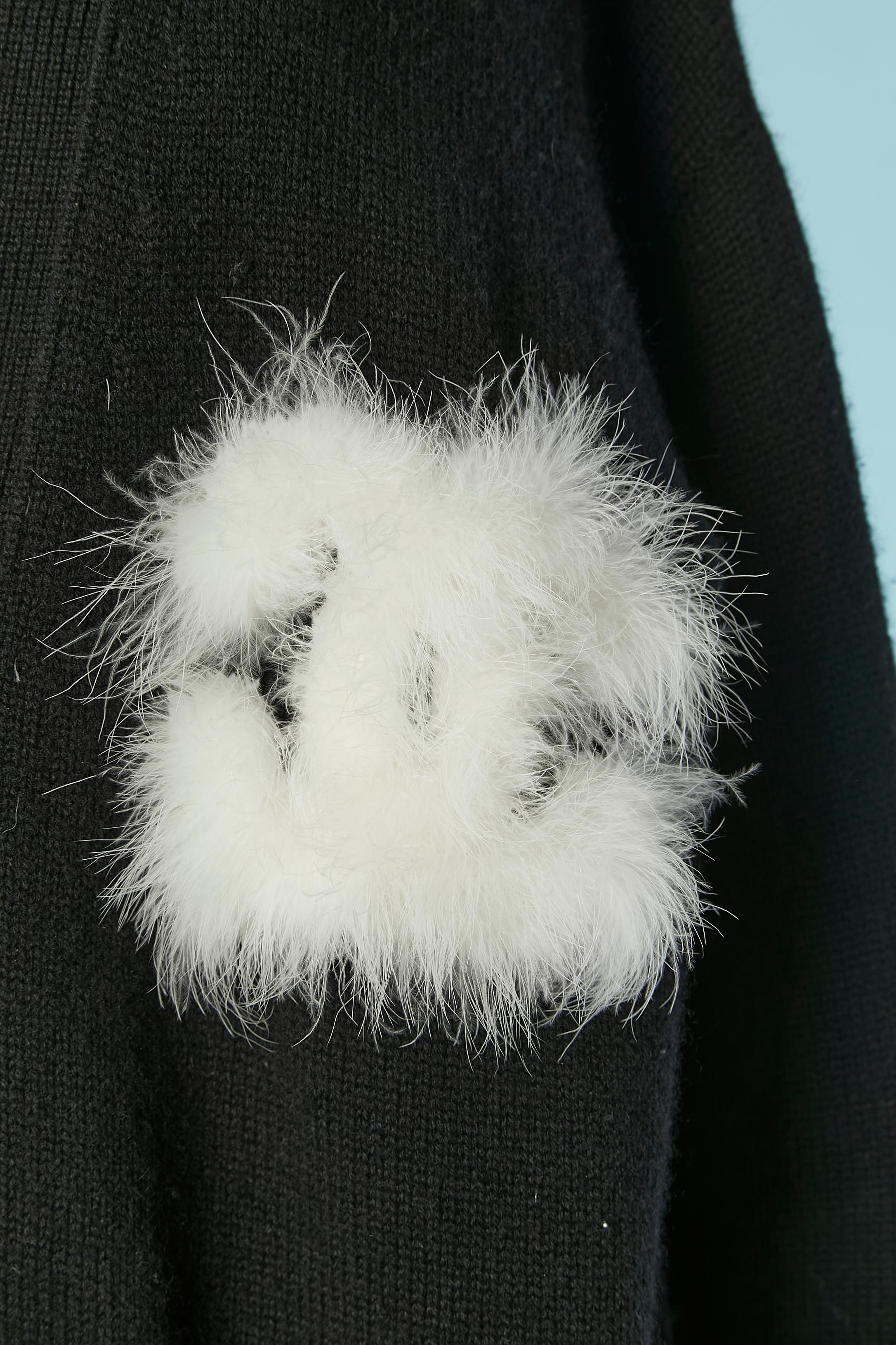 Black knit oversize cashmere cardigan with white feathers 