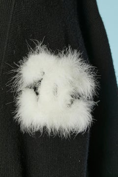 Black knit oversize cashmere cardigan with white feathers "CC" CHANEL