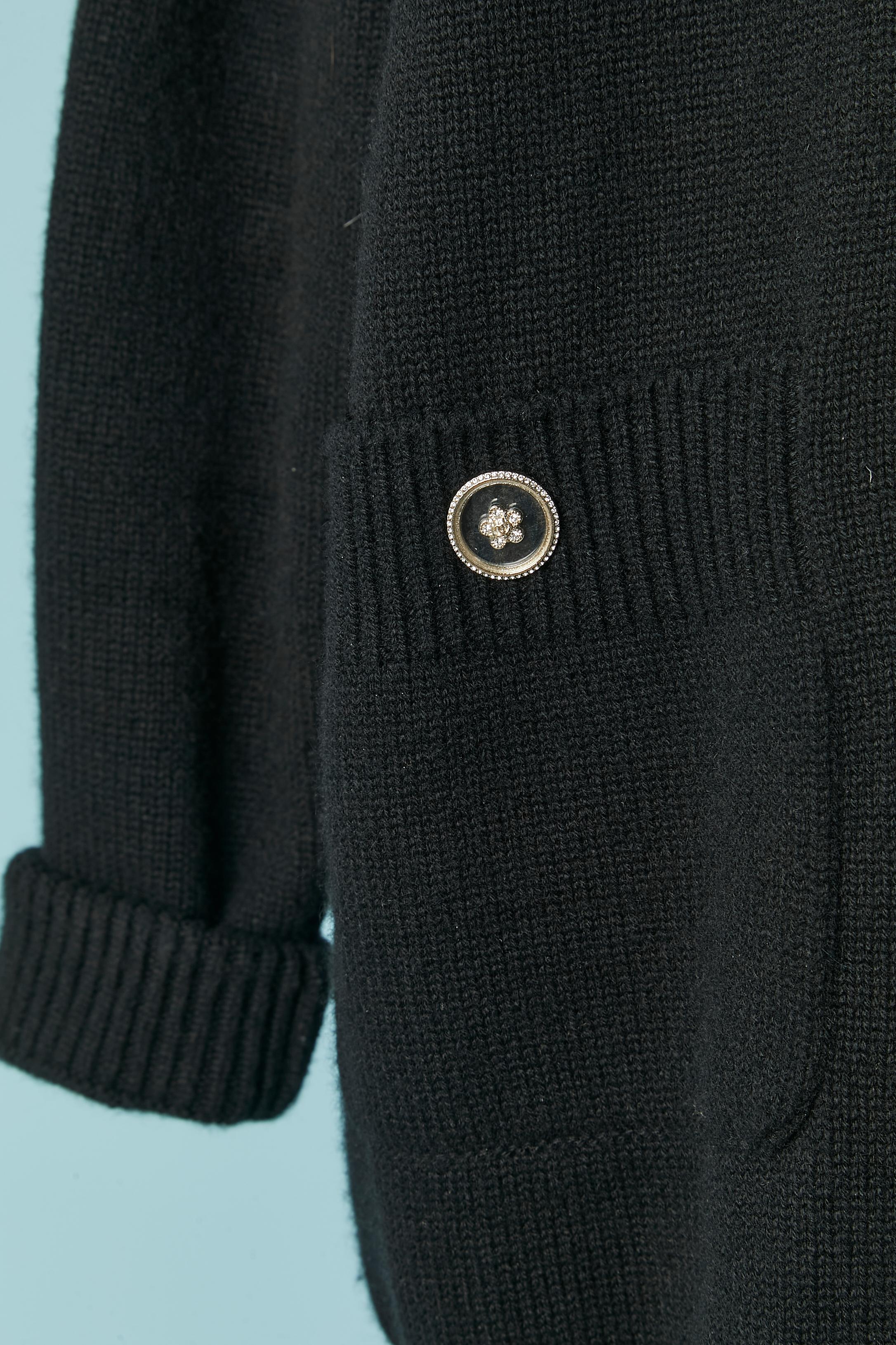 Women's or Men's Black knit oversize cashmere cardigan with white feathers 
