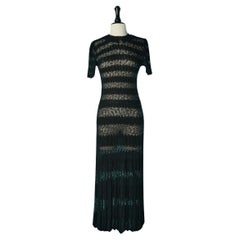 Vintage Black knit pleated lace see-through cocktail dress with collar Circa 1930