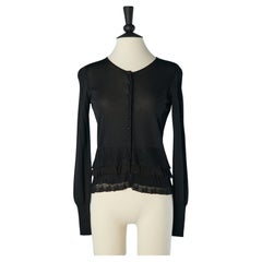 Black knit rayon cardigan with lace rayon ruffles and chiffon ruffles Chanel