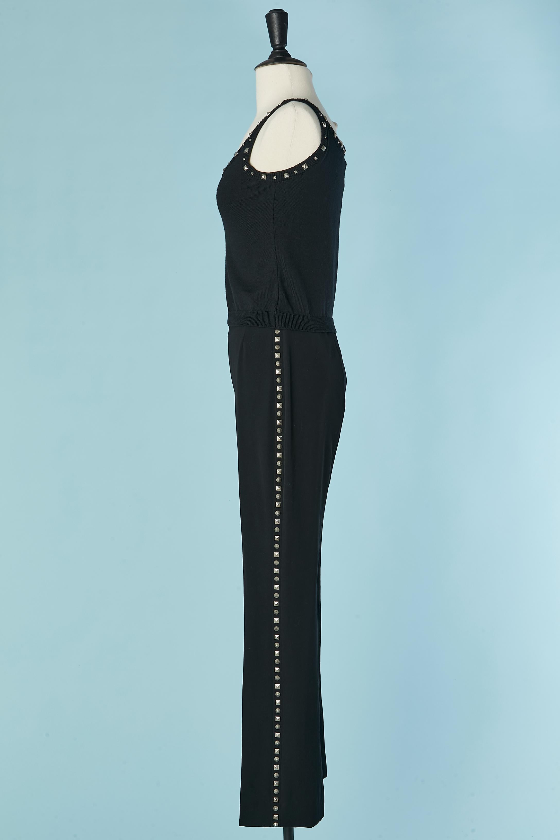 Black knit tank-top and trouser with studs embellishment Gianni Versace Couture For Sale 1