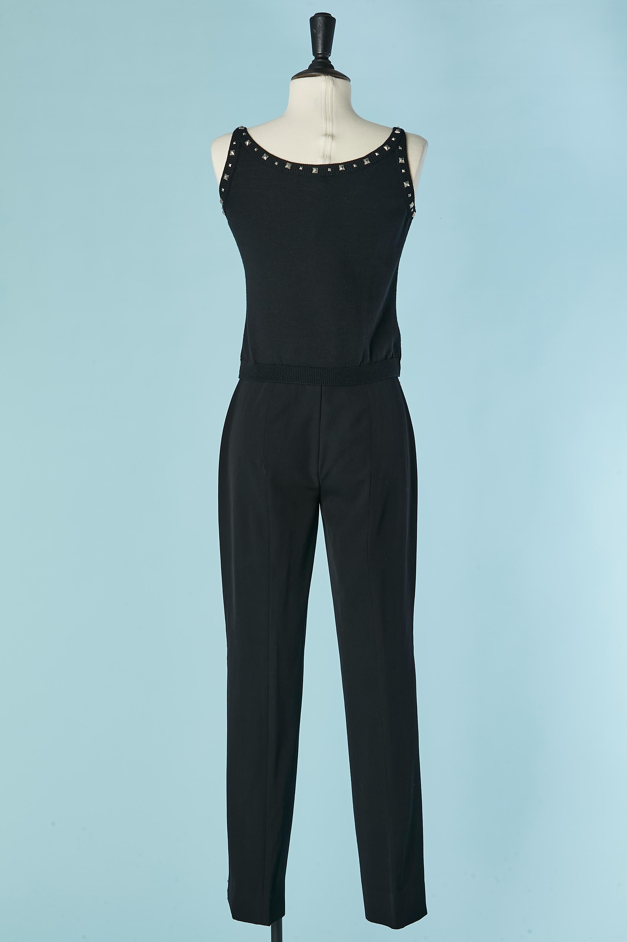 Black knit tank-top and trouser with studs embellishment Gianni Versace Couture For Sale 2