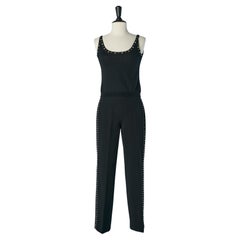 Débardeur et pantalon en maille noire ornés de clous Gianni Versace Couture