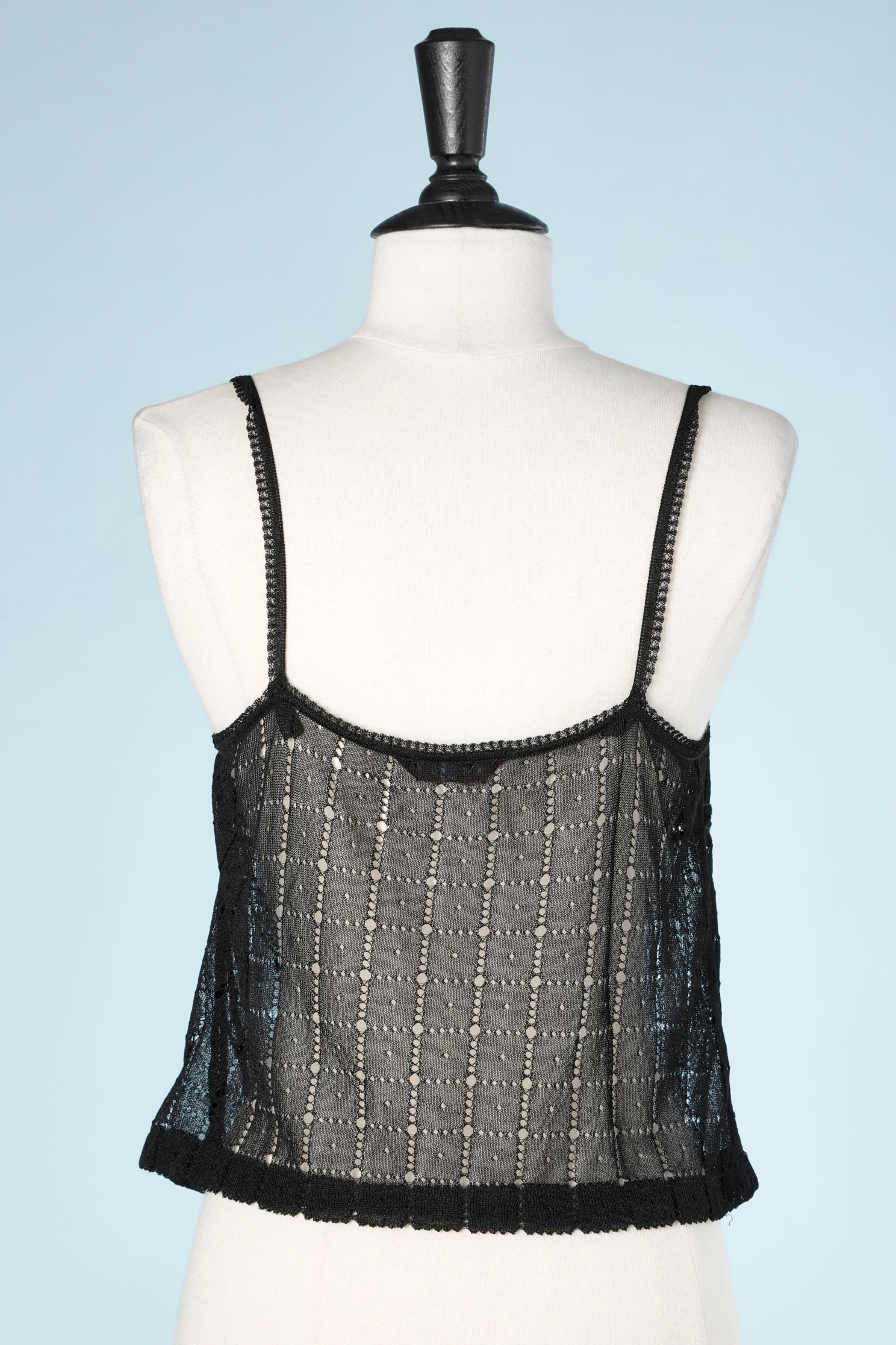 Women's Black knit tank top with black beaded work John Galliano