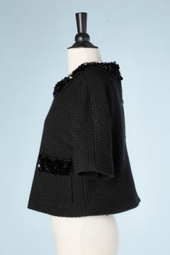Black knit top with black sequins embroidered Manoush Paris