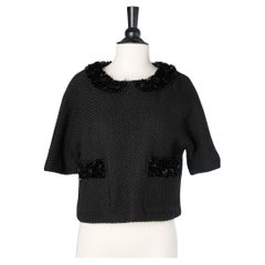 Black knit top with black sequins embroidered Manoush Paris