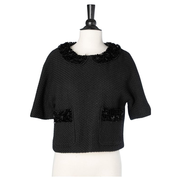 Black knit top with black sequins embroidered Manoush Paris For Sale at