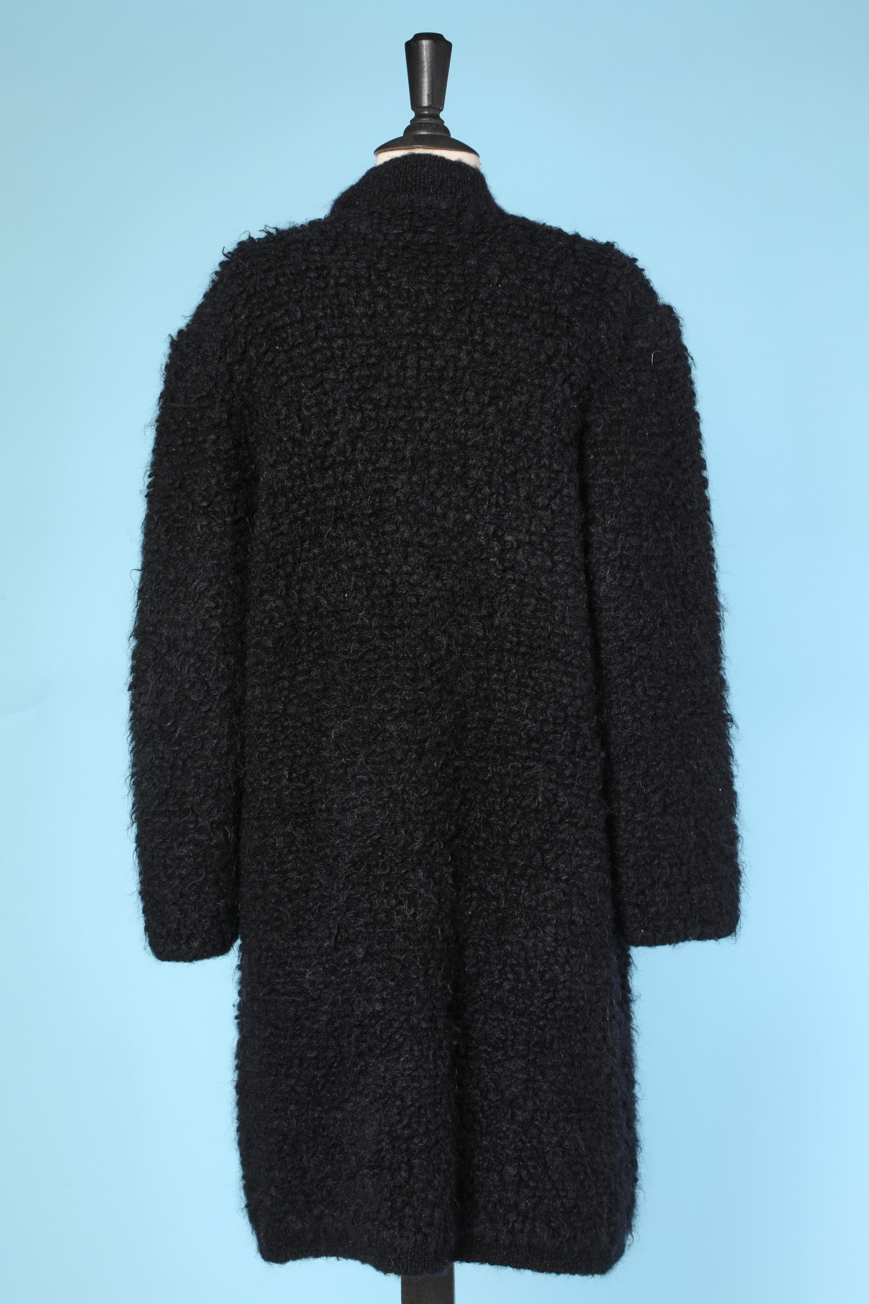 Black knit wool coat-cardigan with scarf collar bow Sonia Rykiel  1