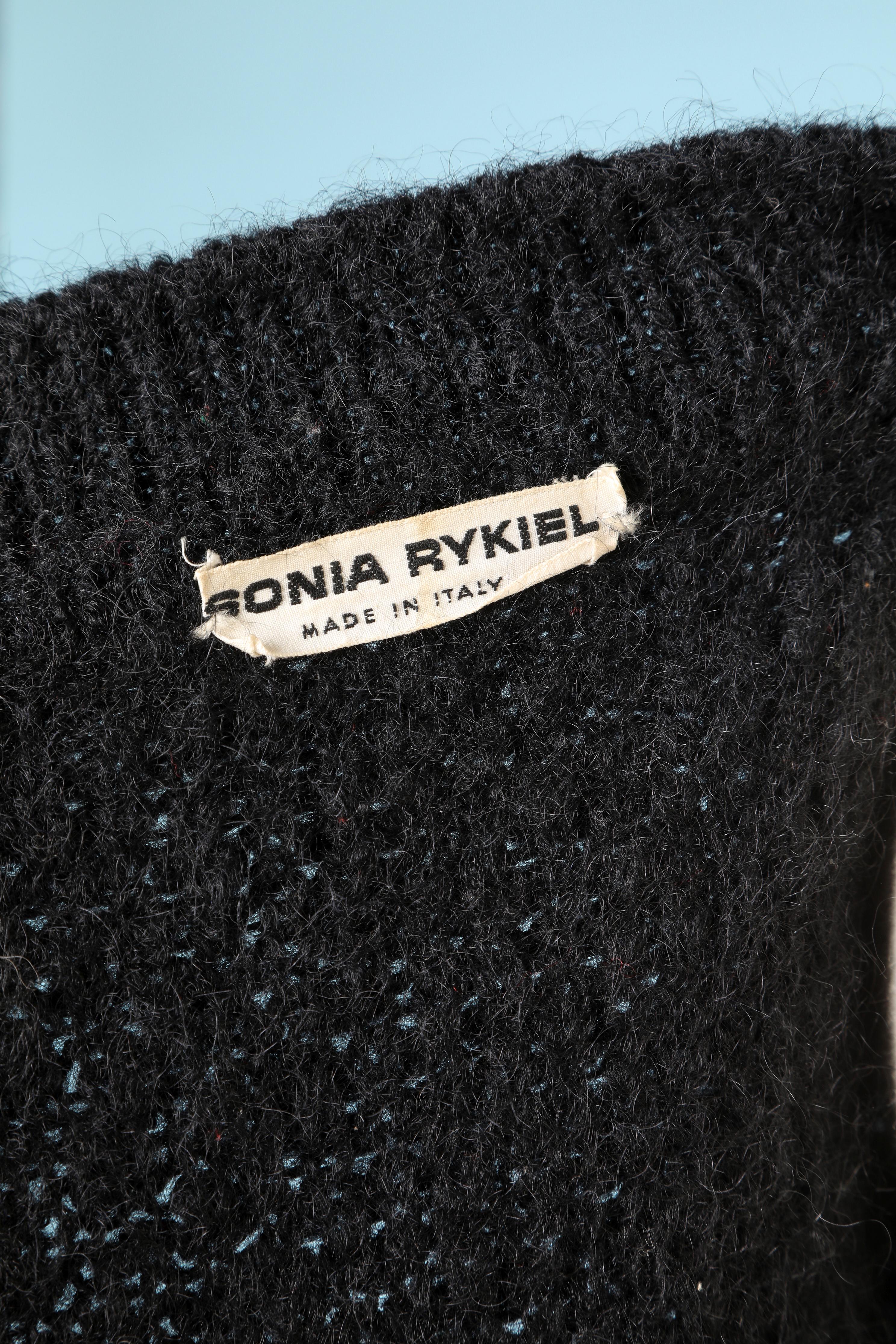 Black knit wool coat-cardigan with scarf collar bow Sonia Rykiel  2