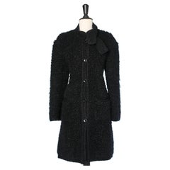 Vintage Black knit wool coat-cardigan with scarf collar bow Sonia Rykiel 