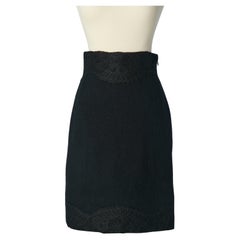 Black knit wool skirt with black lace edge on the top and bottom Rochas 