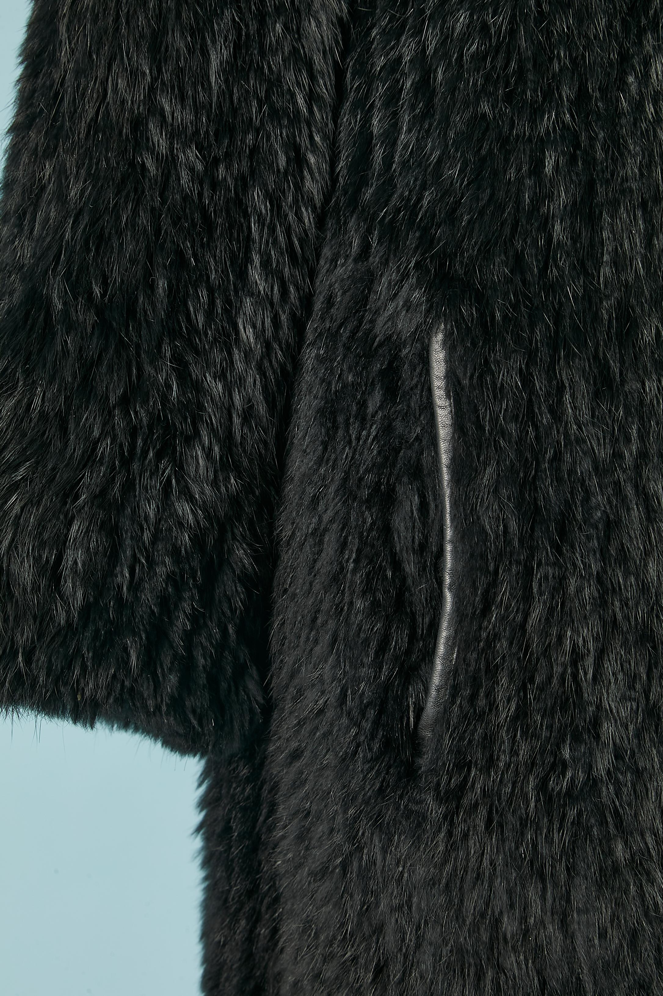Black knited rabbit fur coat with hood and zip closure RYKIEL Circa 1990's  In Excellent Condition In Saint-Ouen-Sur-Seine, FR