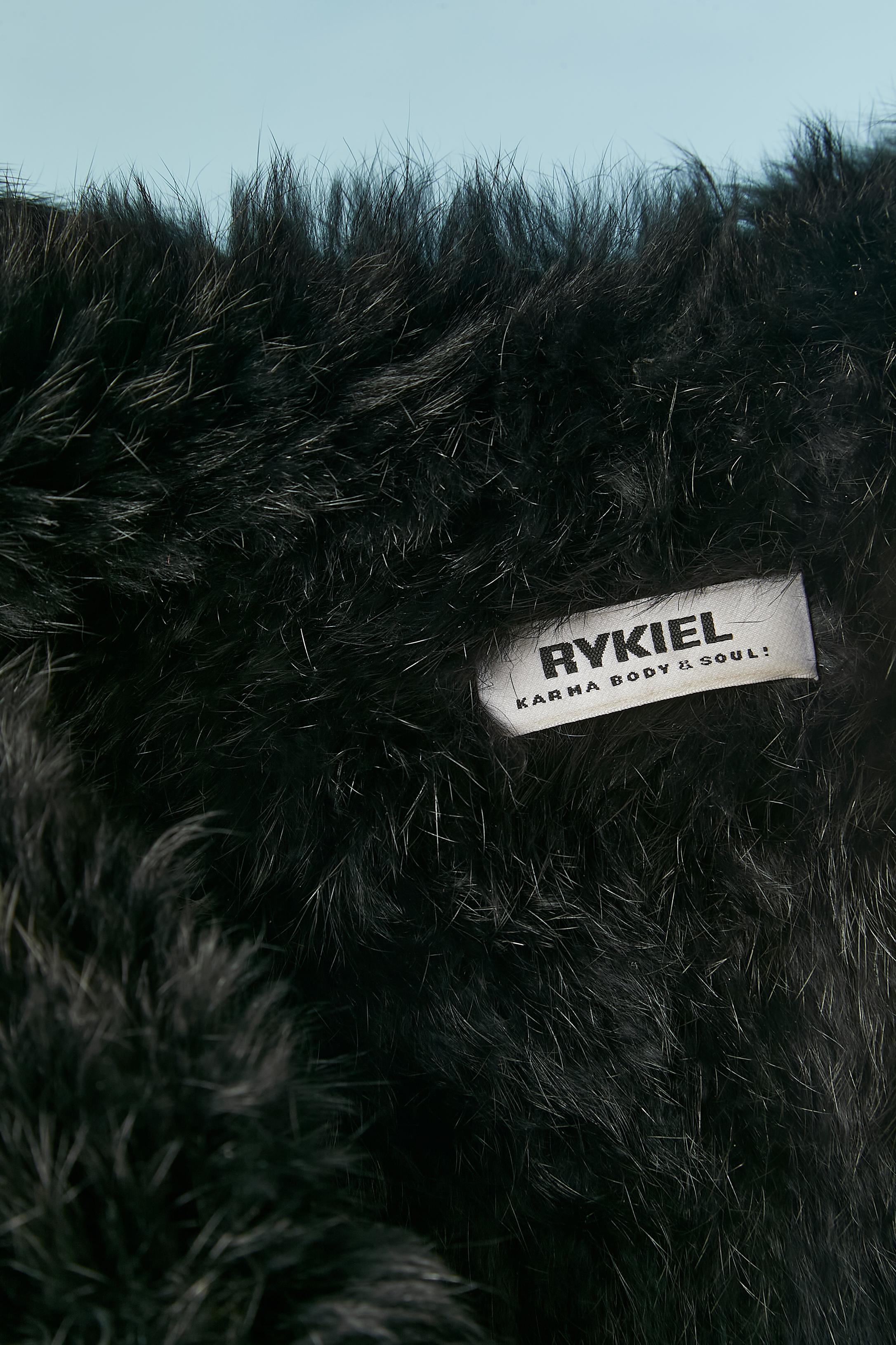 Black knited rabbit fur coat with hood and zip closure RYKIEL Circa 1990's  For Sale 2
