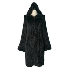 Cappotto in pelliccia di coniglio nero lavorato a maglia con cappuccio e chiusura a zip RYKIEL Circa anni '90