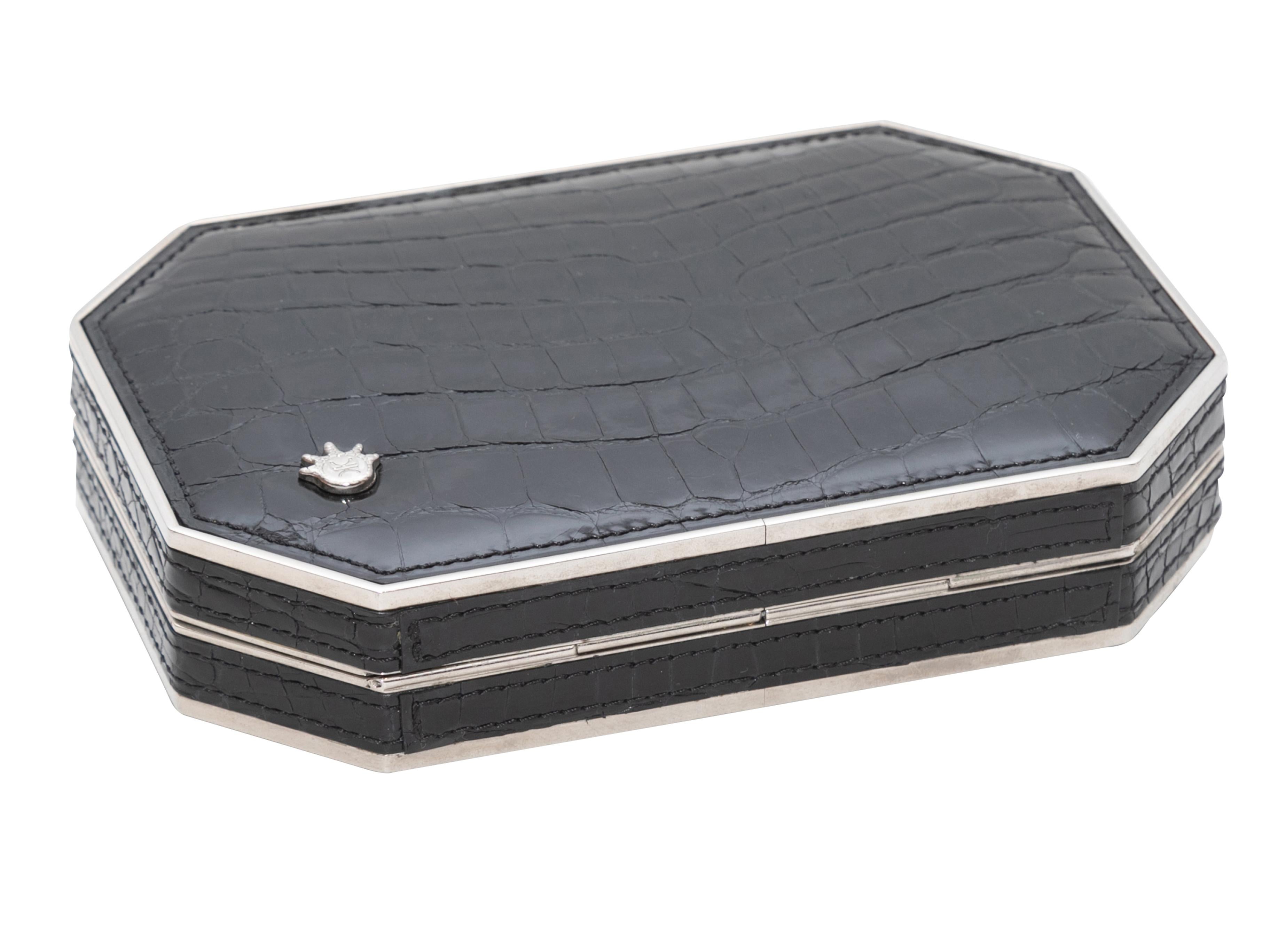 Women's Black Kwanpen Crocodile Frame Clutch