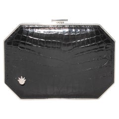 Black Kwanpen Crocodile Frame Clutch