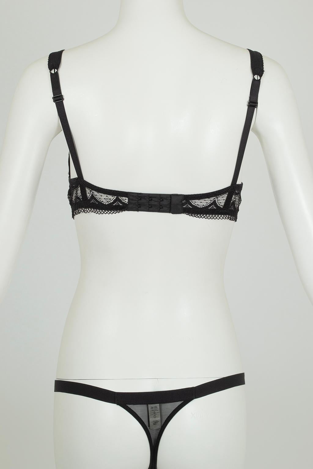 Schwarz La Perla Malizia Spitze Push-up-BH String Tanga Panty Set - 34 C / Sm, 2005 Damen im Angebot