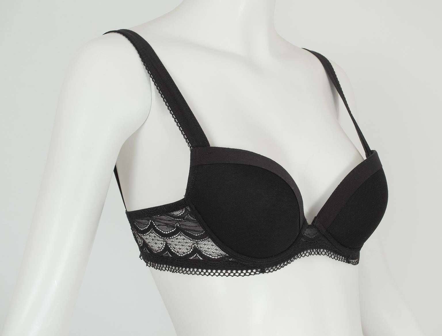 Schwarz La Perla Malizia Spitze Push-up-BH String Tanga Panty Set - 34 C / Sm, 2005 im Angebot 1
