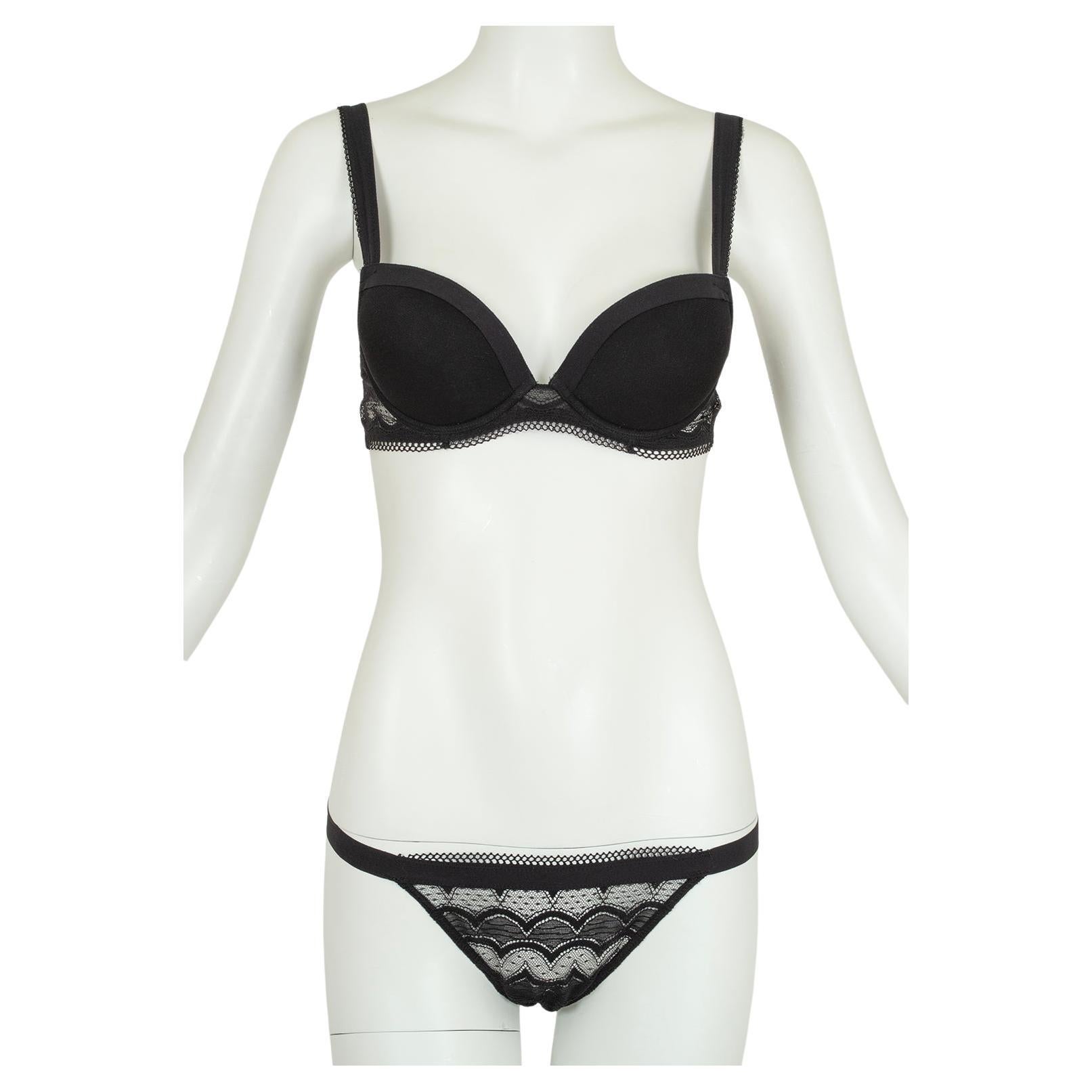 Schwarz La Perla Malizia Spitze Push-up-BH String Tanga Panty Set - 34 C / Sm, 2005 im Angebot