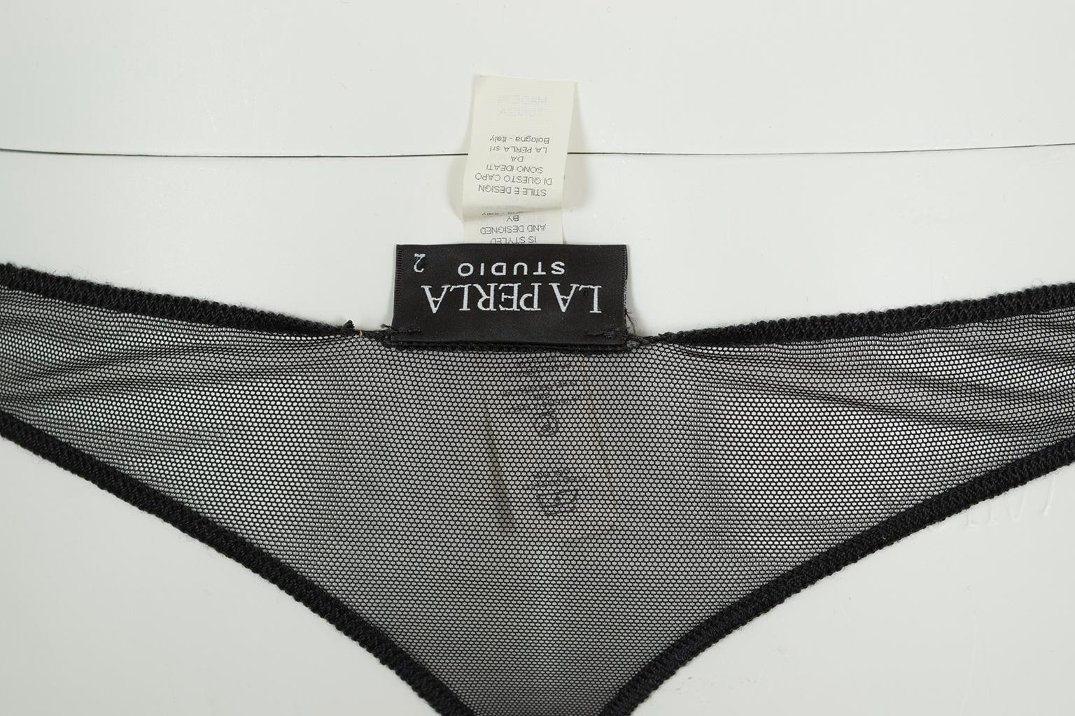 Black La Perla Studio Deco Balconette Bra, 2 Thong Panty Set – 34 C / Sm, 2005 For Sale 11