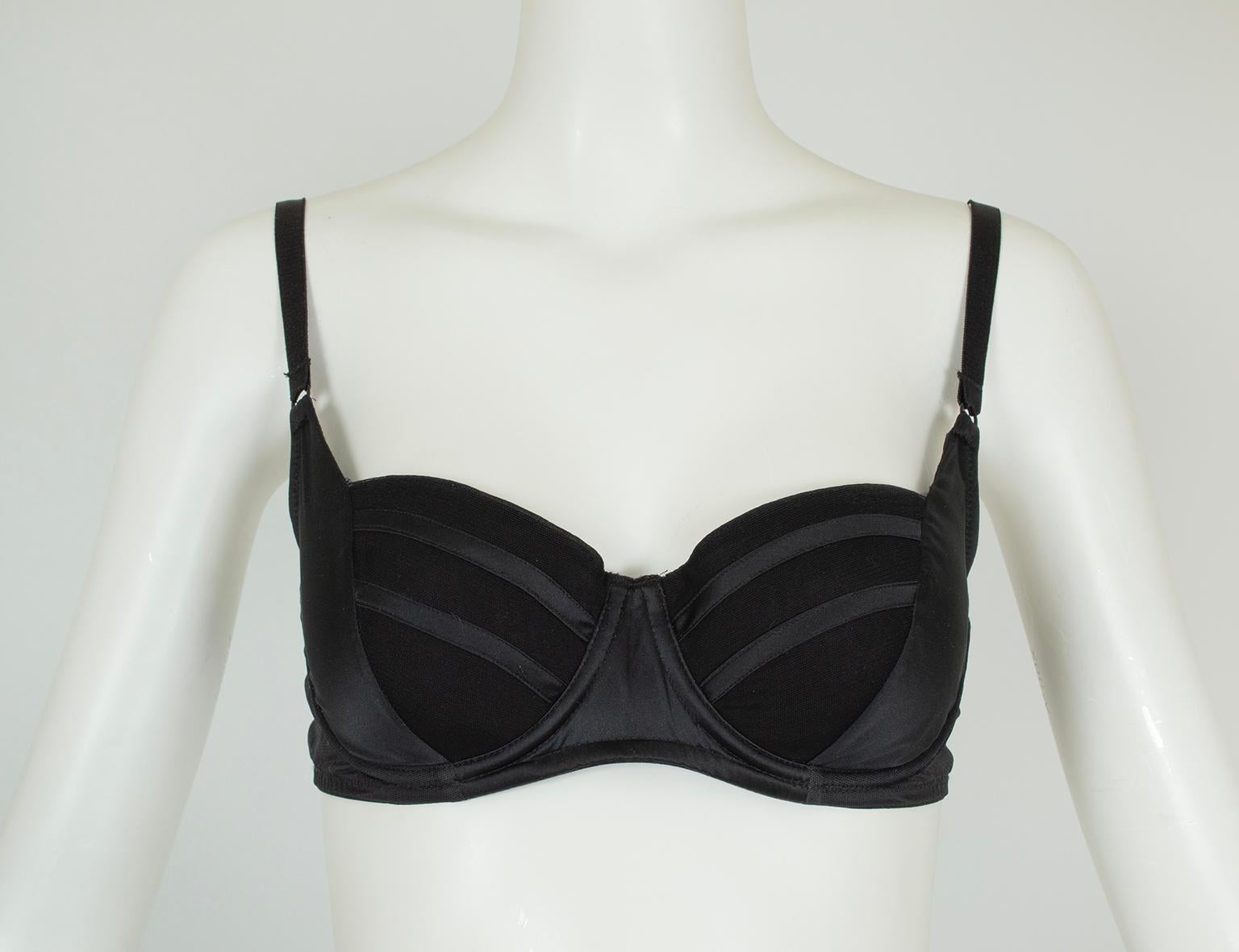 Black La Perla Studio Deco Balconette Bra, 2 Thong Panty Set – 34 C / Sm, 2005 For Sale 1